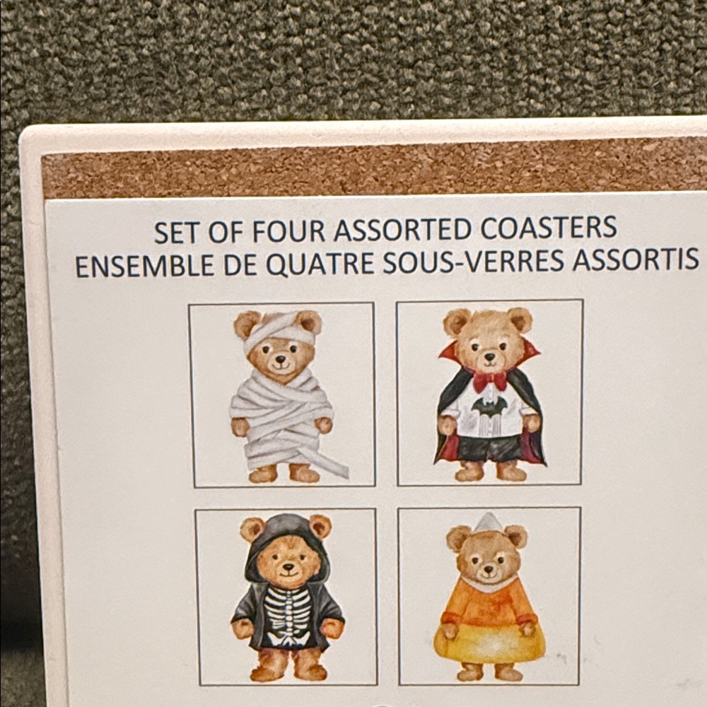 Ceramic Halloween Bear Coaster Set - Assorted Designs- Cork Backing. - Picture 8 of 12
